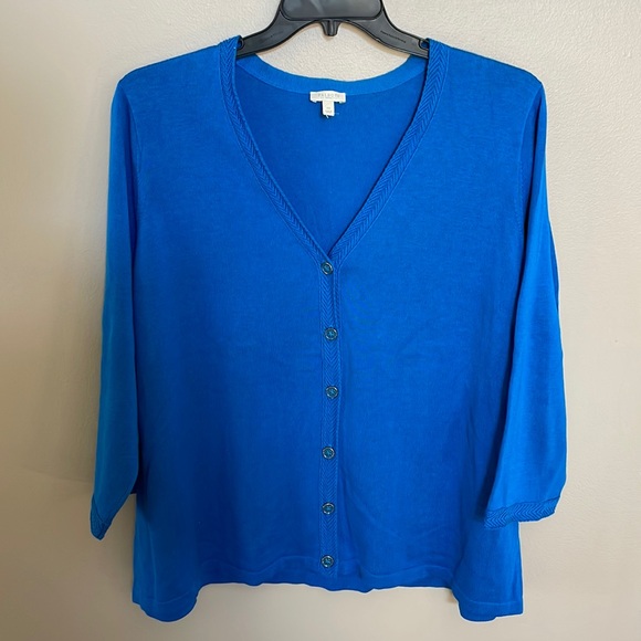 Talbots Sweaters - TALBOTS plus button down cardigan knit sweater cotton blend deep V blue size 3X